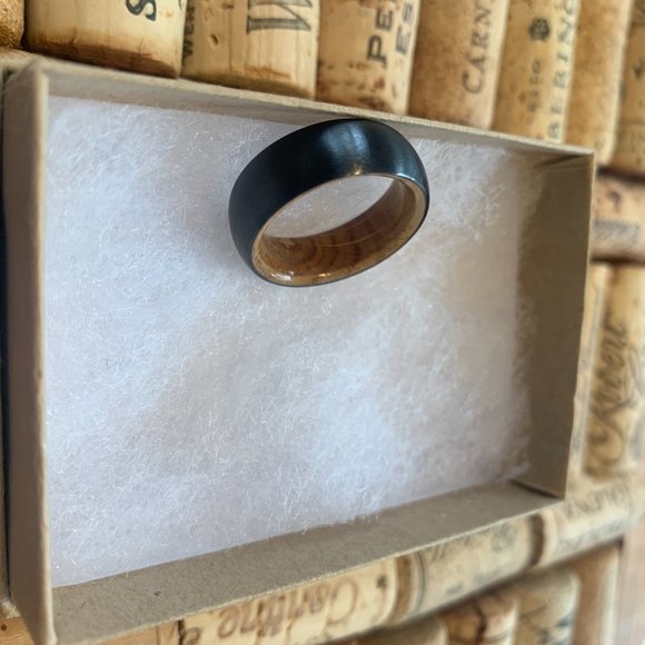 Satin Black Ceramic and English Oak Men's Wedding Band/Ring - Picture 6 of 8